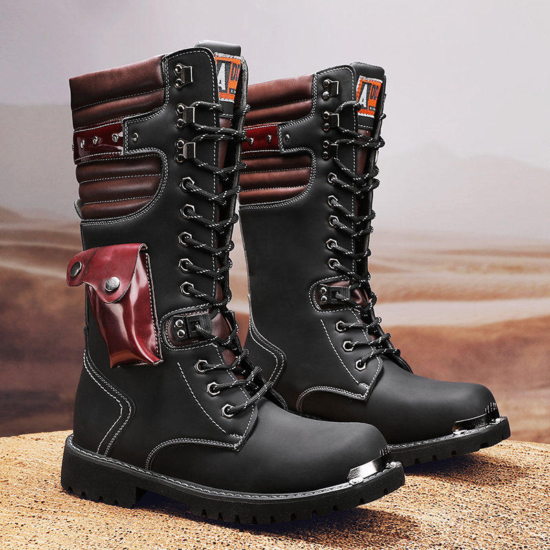 Soft Sole Booties - Erkek yüksek bilekli motosiklet botları ilkbahar