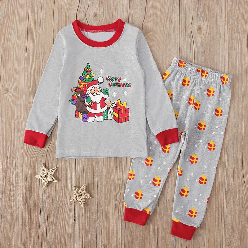 Baby Clothing Unisex - Gri Noel Baba Baskı Çocuk Pijama