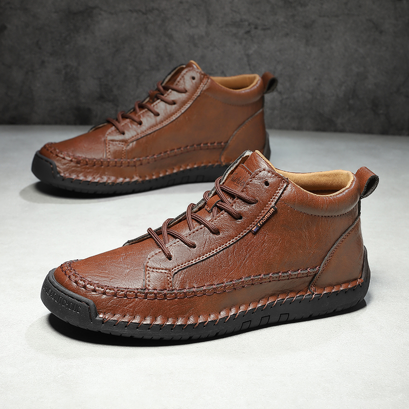 Soft Sole Booties - Erkek Dikişli Deri Bilek Botları Bağcıklı