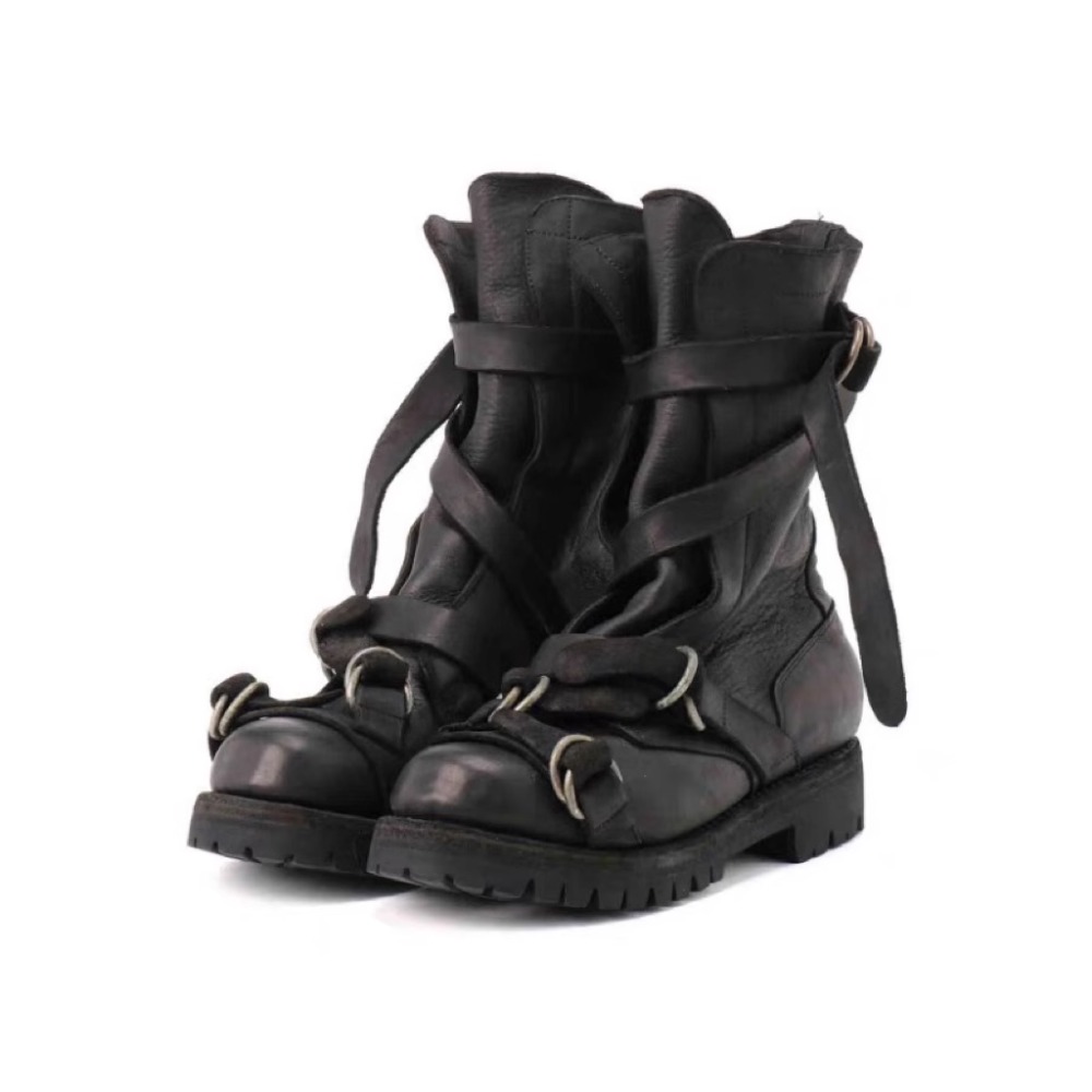 Soft Sole Booties - Erkek Deri Motosiklet Botları Punk Retro